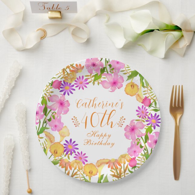 Floral Garden White Paper Plate (Wedding)