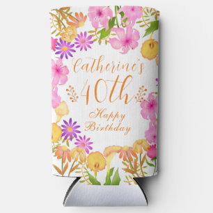 Floral Garden White Seltzer Can Cooler