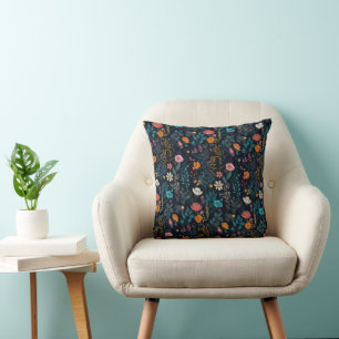 Floral Garden White Yellow Orange Pink Blue Cushion
