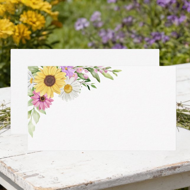 Floral Garden Wildflower Sunflower Daisy Wedding  Place Card (Creator Uploaded)
