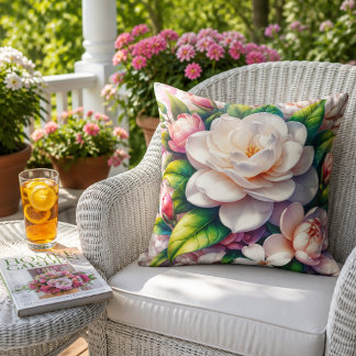 Floral Gardenia Blooms with Greenery Garden Flower Cushion