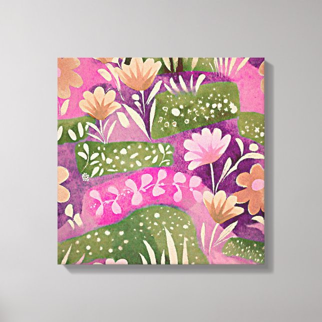 Floral Gardens Pink Purple Canvas Print (Front)