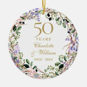 Floral Garland 50th Wedding Anniversary  Ceramic Tree Decoration