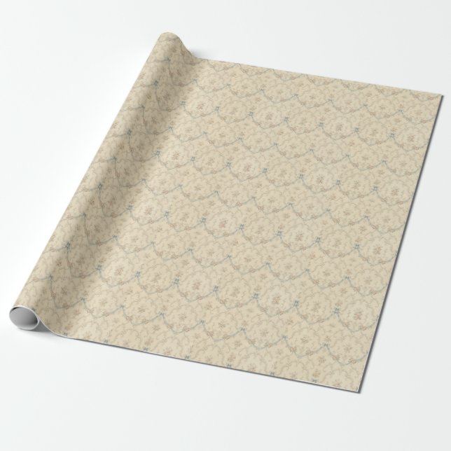 Floral Garland Pattern with Ribbons Wrapping Paper (Unrolled)