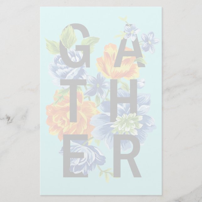 Floral Gather Quote Stationery (Front)
