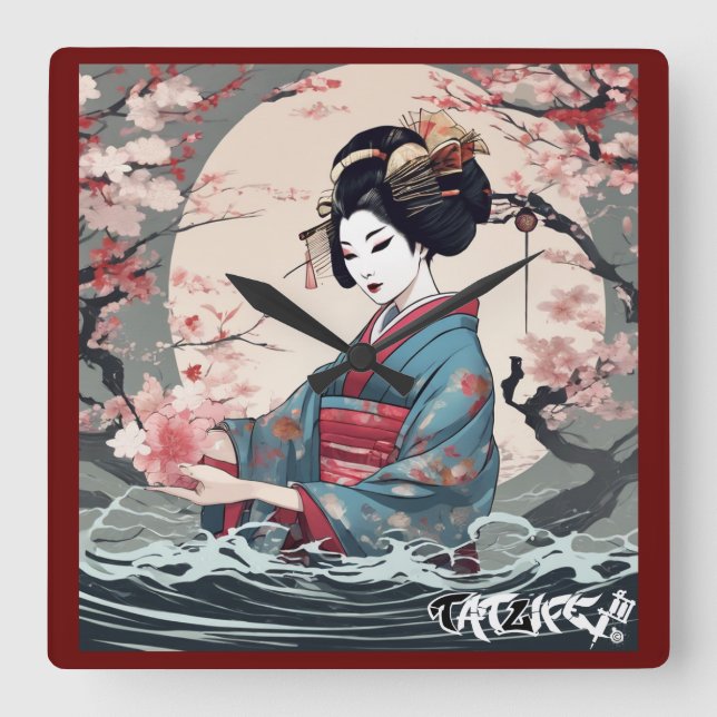 Floral Geisha Wall Clock (Front)