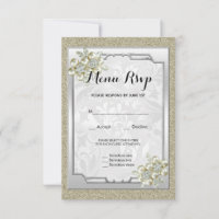 Floral Gem Framed, Gold & Silver Wedding Menu RSVP