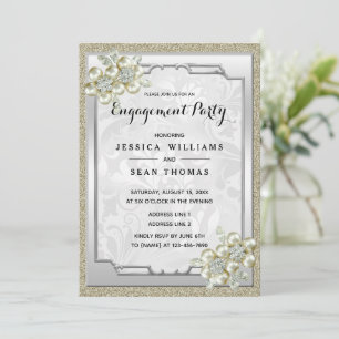 Floral Gem Silver Framed, Gold & Silver Engagement Invitation