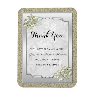 Floral Gem Silver Framed, Gold & Silver Wedding Magnet