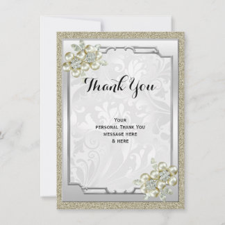 Floral Gem Silver Framed, Gold & Silver Wedding Thank You Card