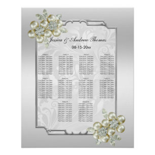 Floral Gem, Silver Framed Wedding Seating Chart