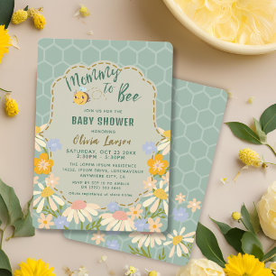 Floral gender neutral Mummy to Bee baby Shower Invitation