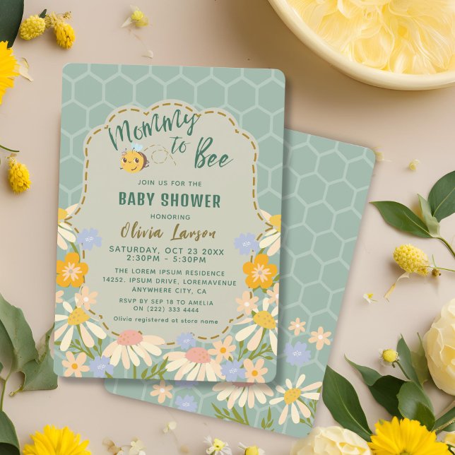 Floral gender neutral Mummy to Bee baby Shower Invitation (Creator Uploaded)