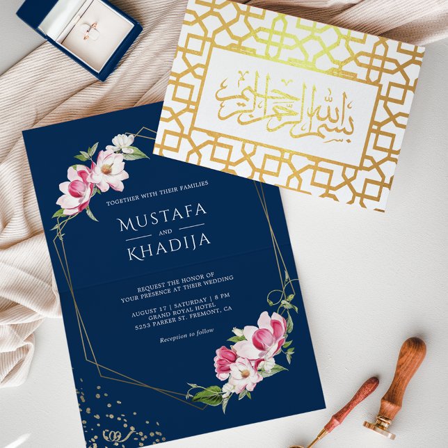 Floral Geometric Blue Islamic Wedding Invitation (Creator Uploaded)