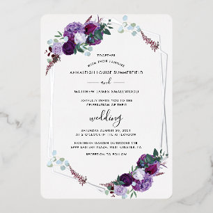 Floral Geometric Botanical Purple Wedding Silver