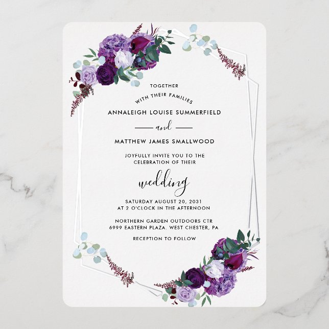 Floral Geometric Botanical Purple Wedding Silver (Front)
