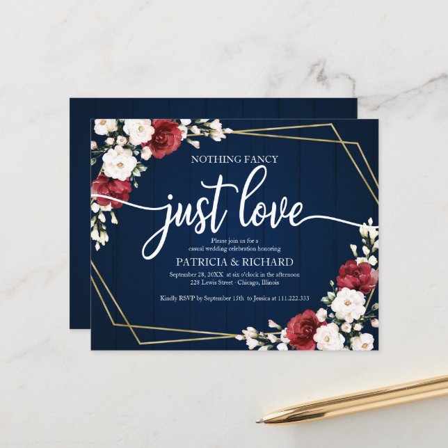 Floral Geometric Budget Wedding Invitations (Front/Back In Situ)