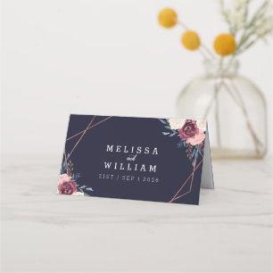 Floral Geometric Burgundy Blush Navy Wedding Place Card