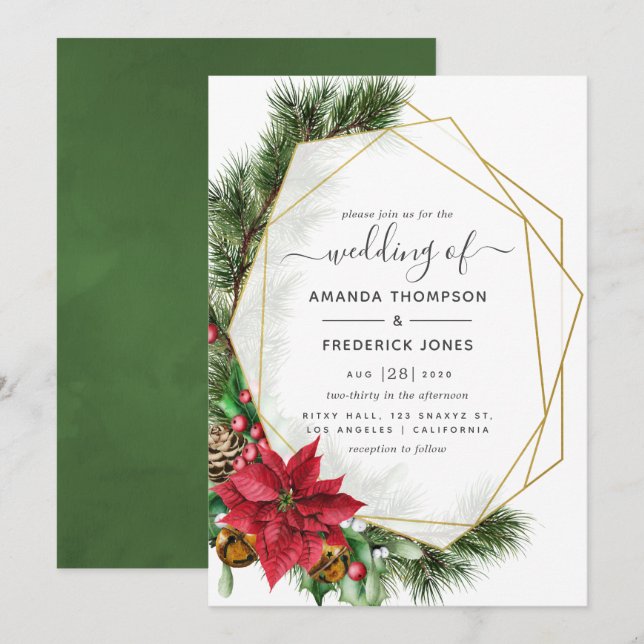 Floral Geometric Christmas Wedding Invitation (Front/Back)