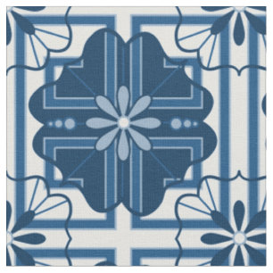 Floral Geometric Classic Blue Fabric