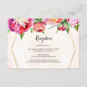 Floral Geometric Coral Peony Wedding Reception Enclosure Card