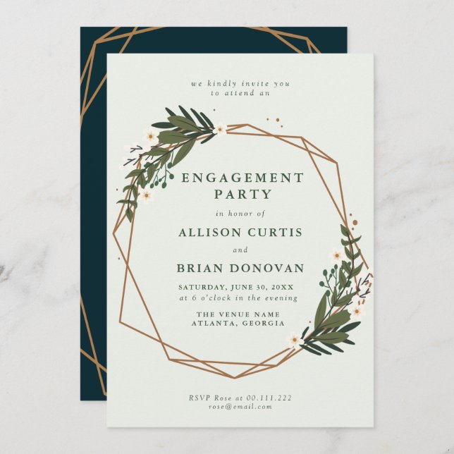 floral geometric engagement party invitation (Front/Back)
