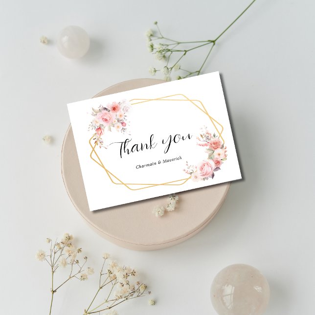 Floral Geometric Frame Wedding  Thank You Card (Creator Uploaded)