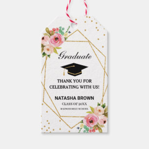 Floral Geometric Gold Glitter Graduation Favour  Gift Tags