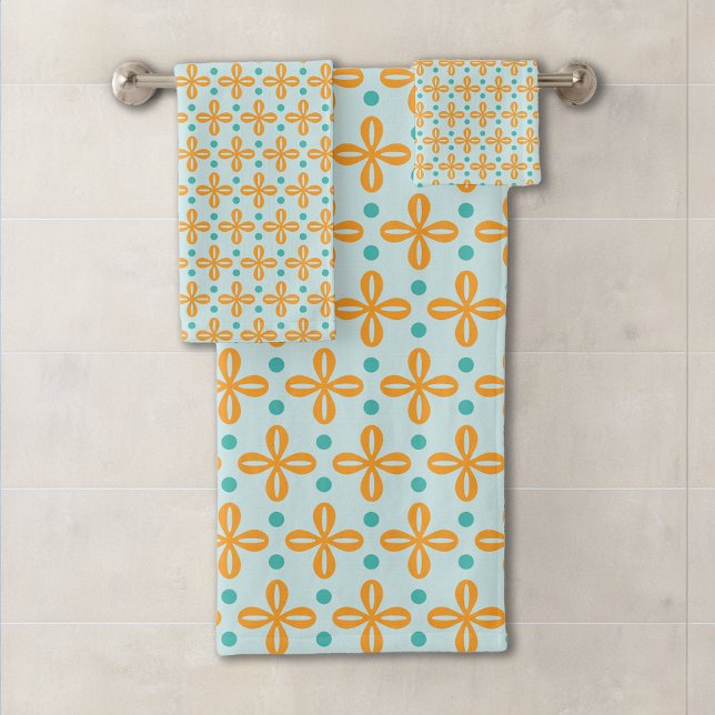Floral Geometric Pattern Orange, Aqua and Teal Bath Towel Set (Creator Uploaded)
