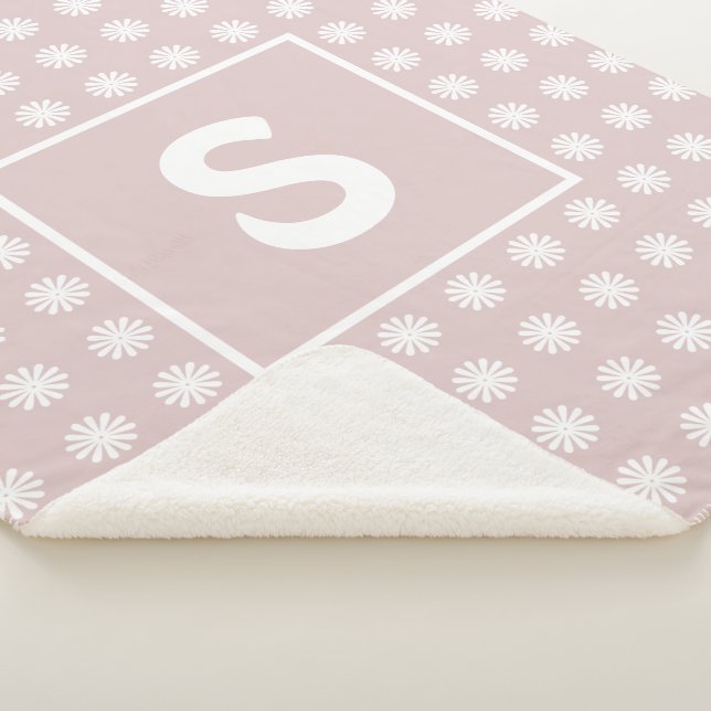 Floral Geometric Pattern Single Initial Girly Pink Sherpa Blanket (3/4)
