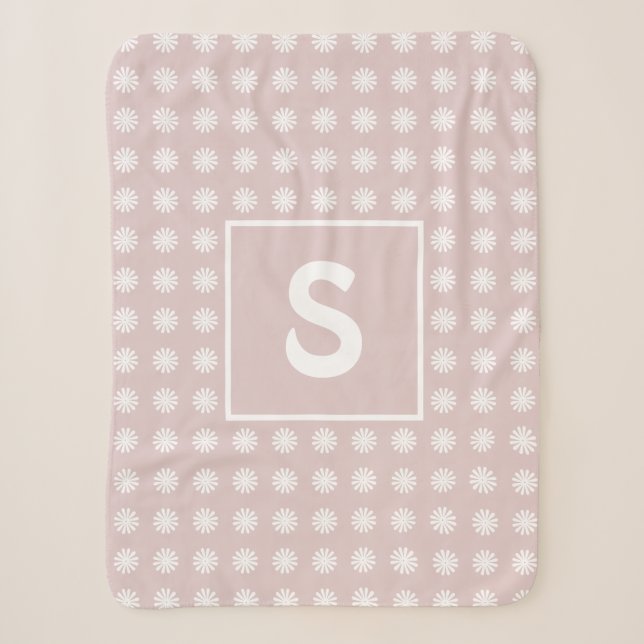 Floral Geometric Pattern Single Initial Girly Pink Sherpa Blanket (Front)