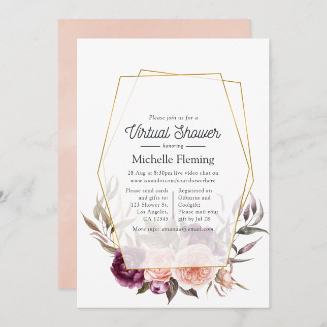 Floral Geometric Virtual Shower Invitation (Front/Back)