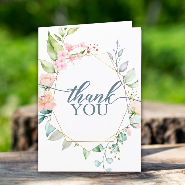 Floral Geometric Watercolor Thank You Card (Creator Uploaded)