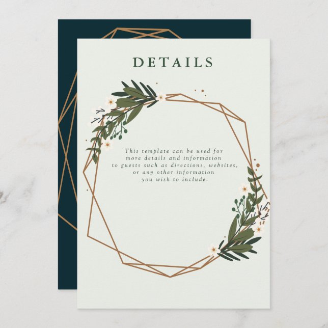 floral geometric wedding details card (Front/Back)