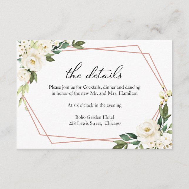 Floral Geometric Wedding Details Enclosure Card (Front)
