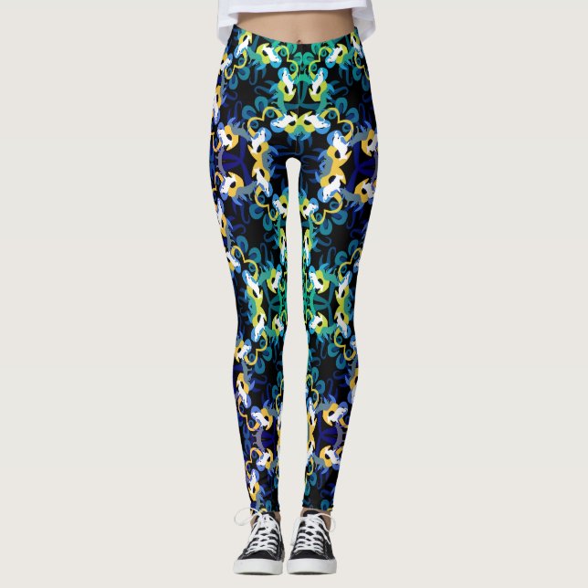 Floral German Shepherd pattern Leggings (Front)