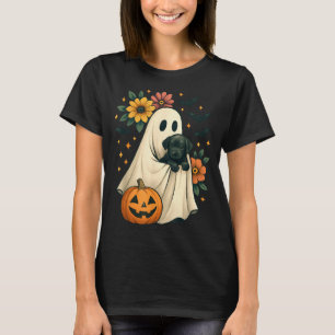 Floral Ghost Black Dog Coquette Funny Halloween T-Shirt