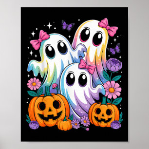 Floral Ghost Coquette Pumpkin Funny Halloween Boo Poster