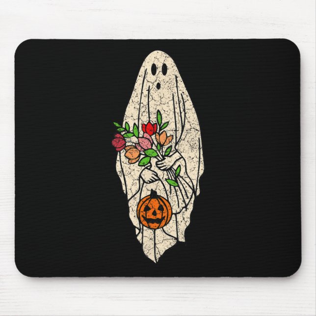 Floral Ghost Cute Halloween Costume Funny Graphic  Mouse Pad (Front)