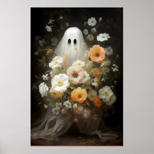 Floral Ghost Portrait Print, Spooky Gothic Poster