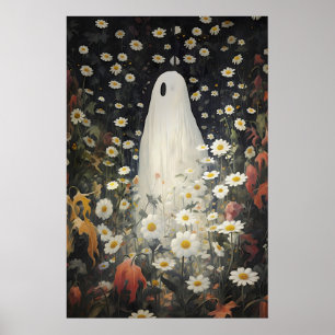 Floral Ghost Portrait Print, Vintage Gothic Oil Poster