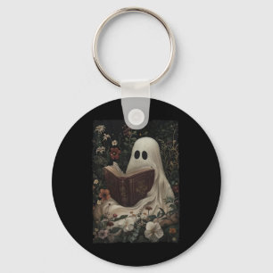 Floral Ghost Reading Book Halloween Costume Gothic Key Ring