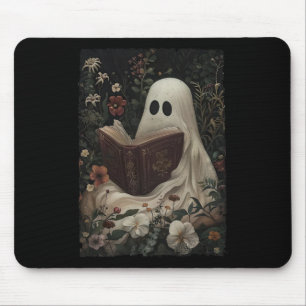 Floral Ghost Reading Book Halloween Costume Gothic Mouse Pad
