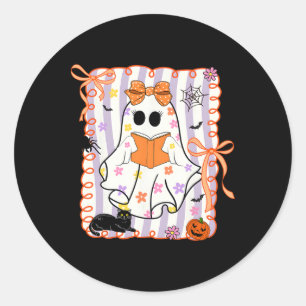 Floral Ghost Reading Books Halloween Teacher Coque Classic Round Sticker