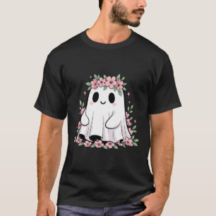 Floral Ghost Shirt Pink Flowers Cute Spooky Octobe