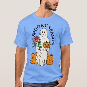 Floral Ghost Spooky Season Halloween Jack O Lanter T-Shirt