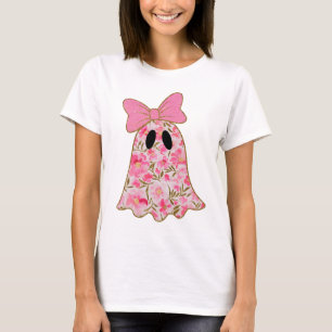 Floral Ghost T-Shirt – Cute Pink & Gold Glitter 