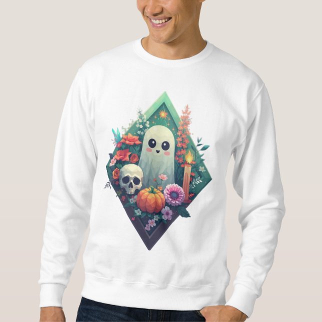 Floral Ghost with Skull pumpkin and candle Sweatshirt (Front)