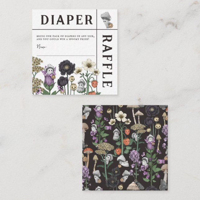 Floral Ghosts Halloween Baby Shower Diaper Raffle  Enclosure Card (Front/Back)
