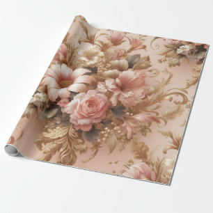 Floral Gift Wrapping Paper, Blush Pink Gold Blush Wrapping Paper